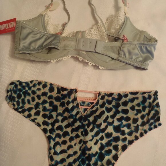 COSMOPOLITAN 34C Puritan Grey Underwire Bra Medium Snake Print Hipster Panty NWT - Picture 2 of 5